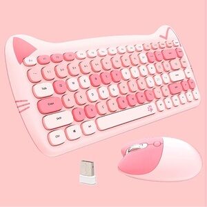 Pink Cat Ear Keyboard and Mouse Set